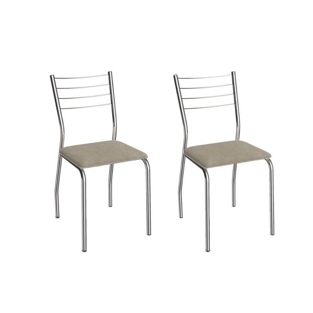 Cadeira Sala De Jantar Malta 2c140cr Aço Kit 2 Un Cromado/linho Bege Fendi - Kappesberg - 1