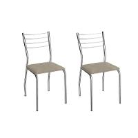 Cadeira Sala De Jantar Malta 2c140cr Aço Kit 2 Un Cromado/linho Bege Fendi - Kappesberg - 1
