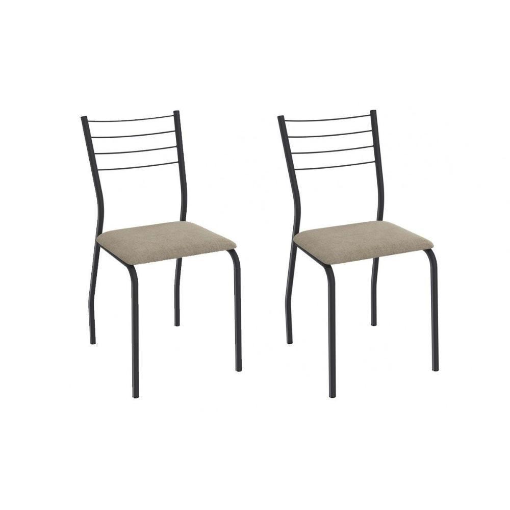 Cadeira Sala De Jantar Malta 2c140prf Aço Kit 2 Un Preto/linho Bege Fendi - Kappesberg - 1