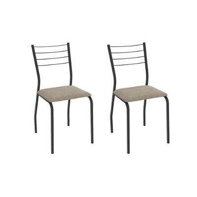 Cadeira Sala De Jantar Malta 2c140prf Aço Kit 2 Un Preto/linho Bege Fendi - Kappesberg