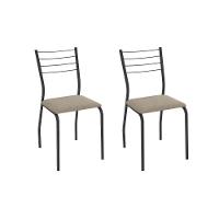 Cadeira Sala De Jantar Malta 2c140prf Aço Kit 2 Un Preto/linho Bege Fendi - Kappesberg - 1