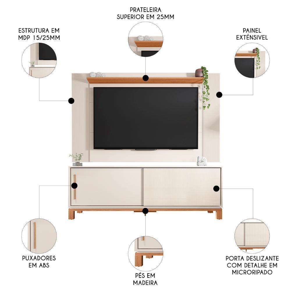 Painel Para Tv 65 Pol E Rack Bancada 180cm Lucca Off/freijó C01 - Mpozenato - 3