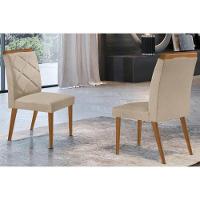 Cadeira Sala De Jantar Melissa Kit 2 Un Madeira Capuccino/linho Bege Turim - Rufato - 1