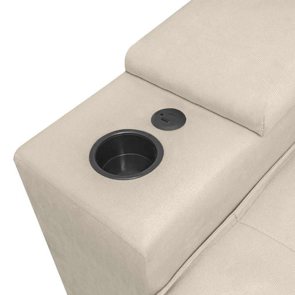 Sofá Retratil Reclinavel 3 Lugares 2,30m Porta Copo USB Bege - 5