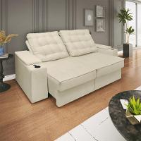 Sofá Retratil Reclinavel 3 Lugares 2,30m Porta Copo USB Bege - 1