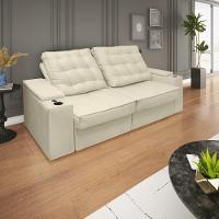 Sofá Retratil Reclinavel 3 Lugares 2,30m Porta Copo USB Bege - 2