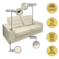 Sofá Retratil Reclinavel 3 Lugares 2,30m Porta Copo USB Bege - 6