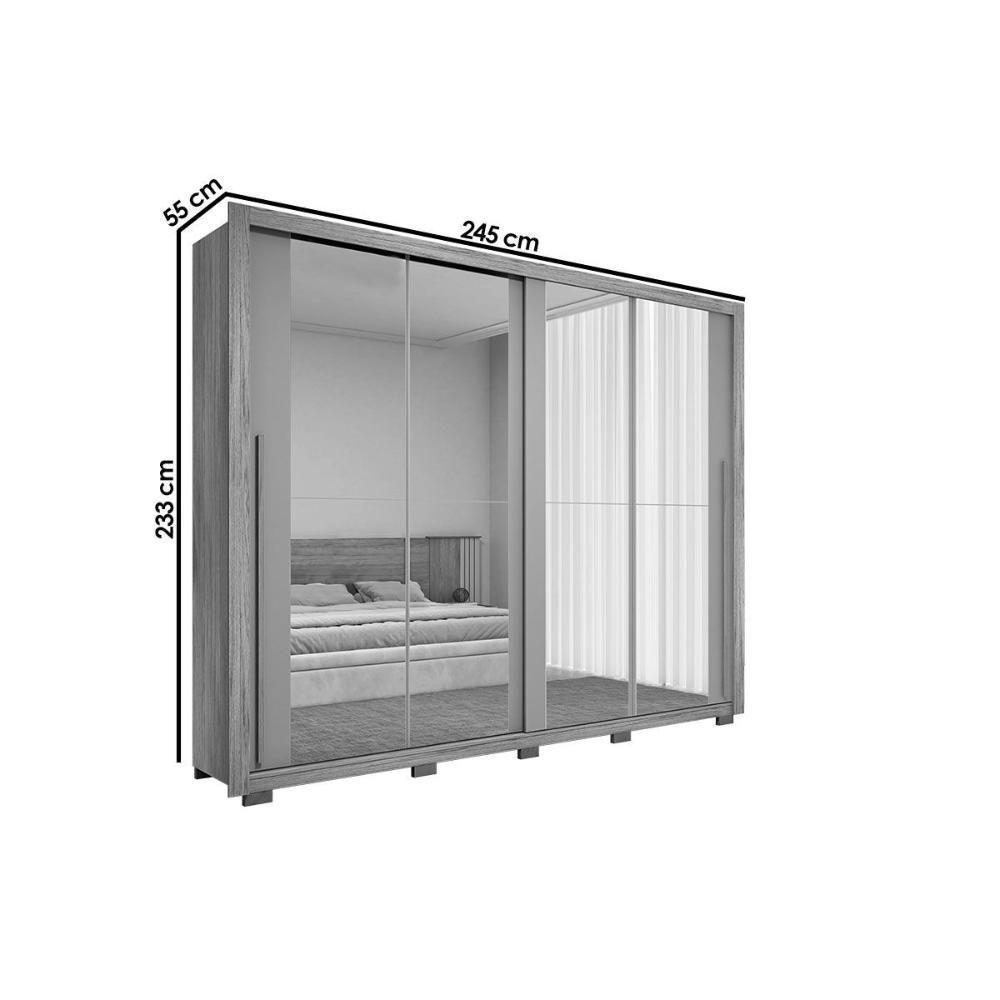 Guarda Roupa 2 Portas De Correr C/ Espelho E 4 Gavetas Praticus Double Lux Freijo/off White - Caemmun - 2