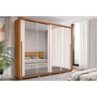 Guarda Roupa 2 Portas De Correr C/ Espelho E 4 Gavetas Praticus Double Lux Freijo/off White - Caemmun - 1