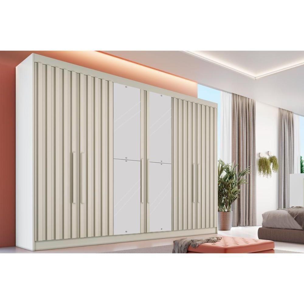 Guarda Roupa 6 Portas Ripadas (2 C/ Espelho) E 6 Gavetas Potente Off White - Europa - 1