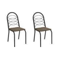 Cadeira Sala De Jantar Holanda 2c009prf Aço Kit 2 Un Preto/suede Cappuccino - Kappesberg - 1