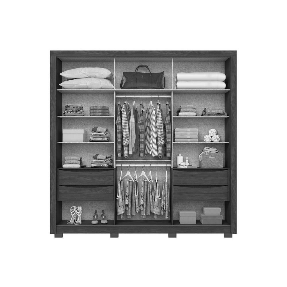 Guarda Roupas 2 Portas De Correr (1 C/ Espelho) E 4 Gavetas C/ Pés Vasti Nature/off White - Henn - 3