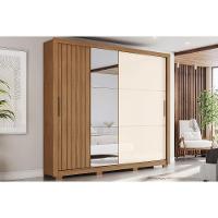 Guarda Roupas 2 Portas De Correr (1 C/ Espelho) E 4 Gavetas C/ Pés Vasti Nature/off White - Henn - 1