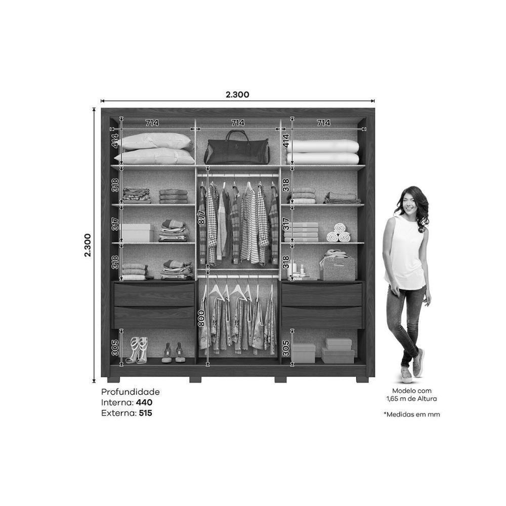 Guarda Roupa 2 Portas De Correr (1 C/ Espelho) E 4 Gavetas C/ Pés Vasti Nature/off White - Henn - 3