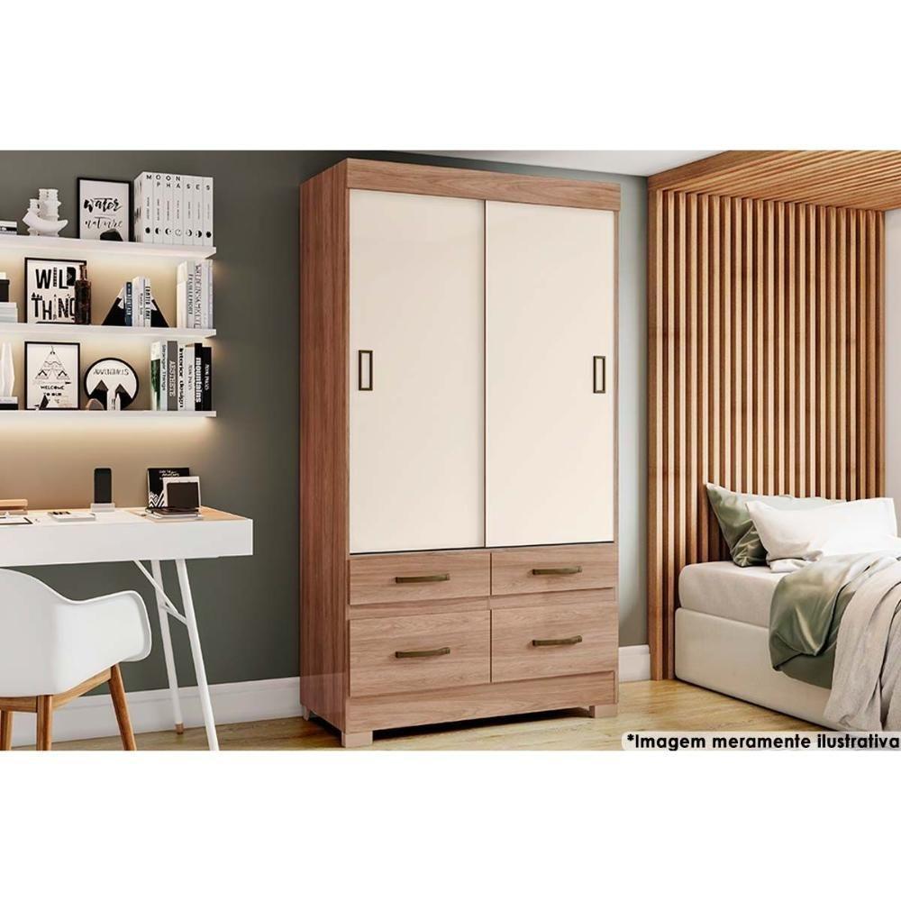 Guarda Roupa Casal 2 Portas De Correr E 4 Gavetas C/ Pés Briz Be25 Flex Jequitiba/jequitiba Ou Off White - Henn - 1