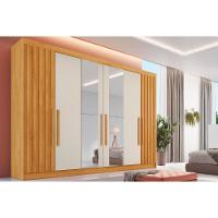 Guarda Roupa 6 Portas (2 Ripadas E 2 C/ Espelho) E 6 Gavetas Potente Peroba/off White - Europa - 1
