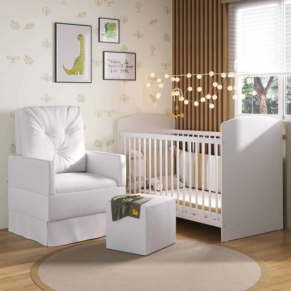 Berço Com Poltrona De Amamentação E Puff Ana Lívia Mp4081 Branco Branco - 1