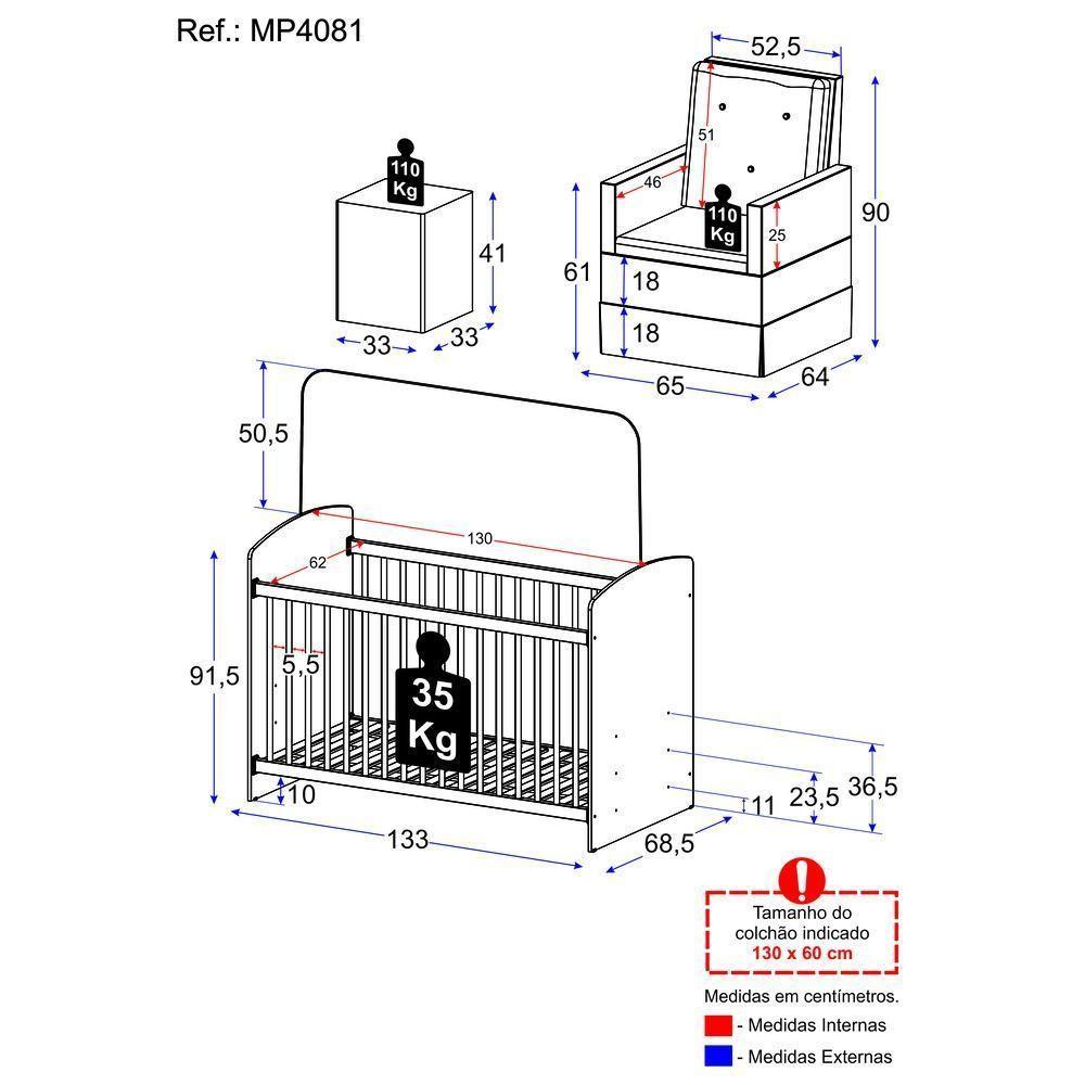 Berço Com Poltrona De Amamentação E Puff Ana Lívia Mp4081 Branco Branco - 3