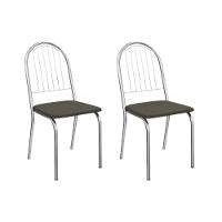 Cadeira Sala De Jantar Noruega 2c077cr Aço Kit 2 Un Cromado/suede Escuro - Kappesberg - 1