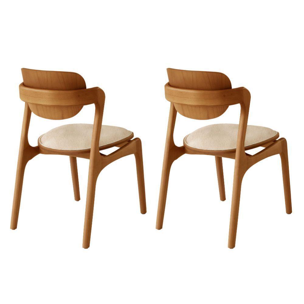 Conjunto Com 2 Cadeiras Madeira Solaris Gold Moderna Mobília Linho Off / Imbuia Nat. - 2