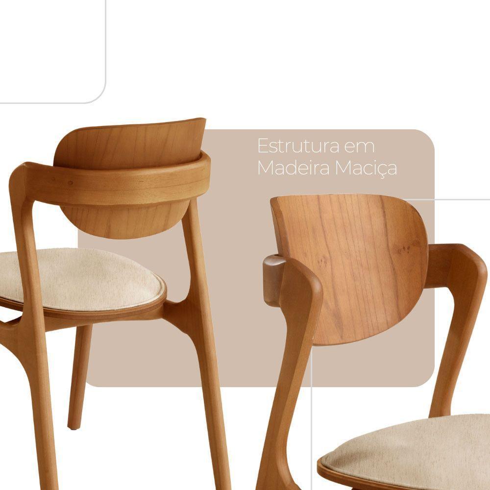 Conjunto Com 2 Cadeiras Madeira Solaris Gold Moderna Mobília Linho Off / Imbuia Nat. - 4