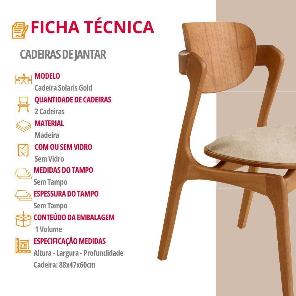 Conjunto Com 2 Cadeiras Madeira Solaris Gold Moderna Mobília Linho Off / Imbuia Nat. - 5