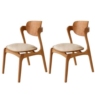 Conjunto Com 2 Cadeiras Madeira Solaris Gold Moderna Mobília Linho Off / Imbuia Nat.