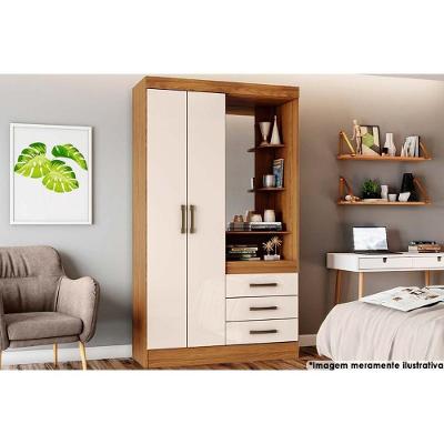 Guarda Roupa Casal 2 Portas E 3 Gavetas C/ 1 Espelho Briz B64 Nature/off White - Henn