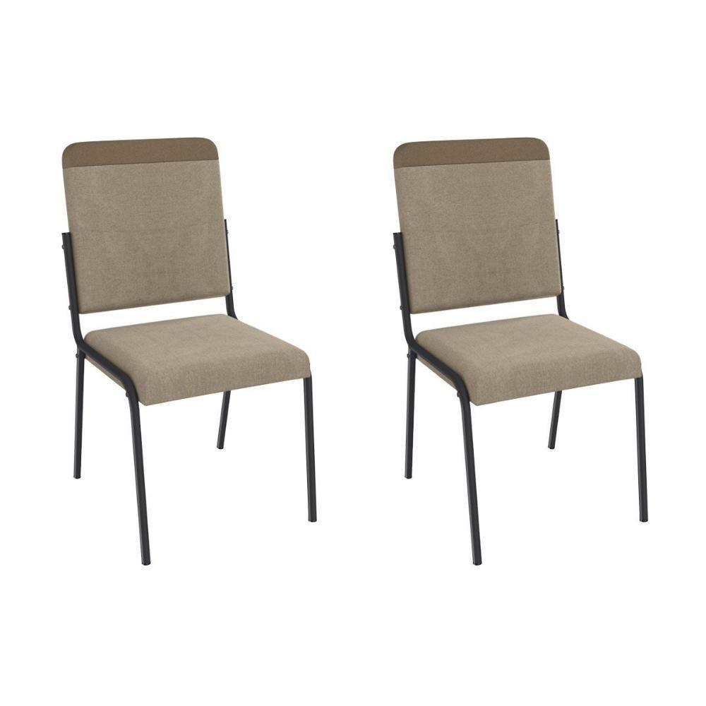 Cadeira Sala De Jantar Genebra 2c129prf Aço Kit 2 Un Preto/linho Compose Bege - Kappesberg - 1