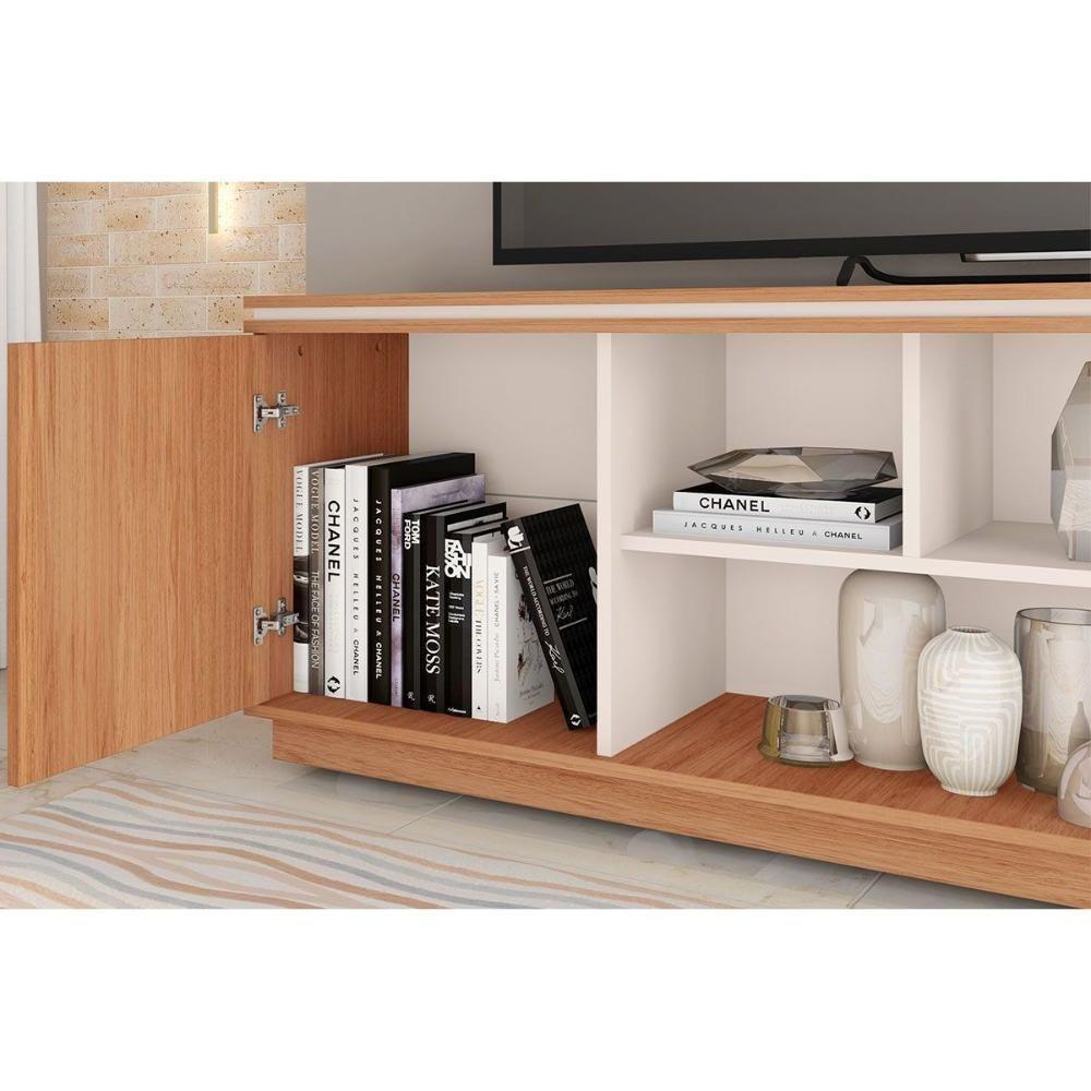 Rack Bancada P/ Tv Até 75 Pol Simetria C/ Nichos E Rodizios 180cm Freijo/off White - Caemmun - 3