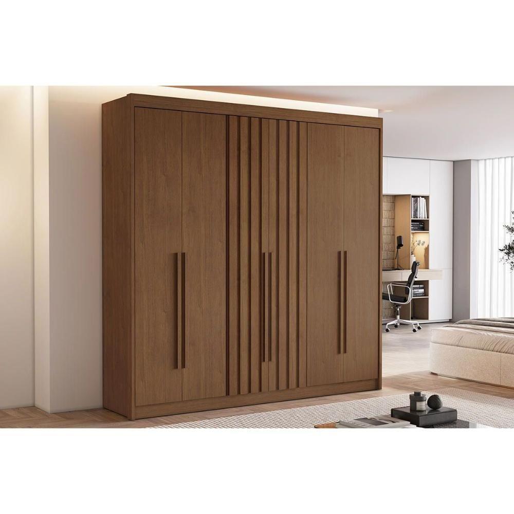 Guarda Roupa Casal 6 Portas (2 Ripadas) E 6 Gavetas Portugal Cacau - Conquista - 1