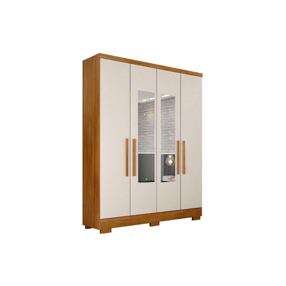 Guarda Roupa 4 Portas (2 C/ Espelho) E 2 Gavetas C/ Pés Milly/veneza Cumaru/fendi 25 - Novo Horizonte - 1