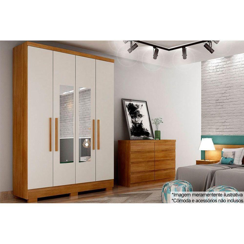 Guarda Roupa 4 Portas (2 C/ Espelho) E 2 Gavetas C/ Pés Milly/veneza Cumaru/fendi 25 - Novo Horizonte - 3