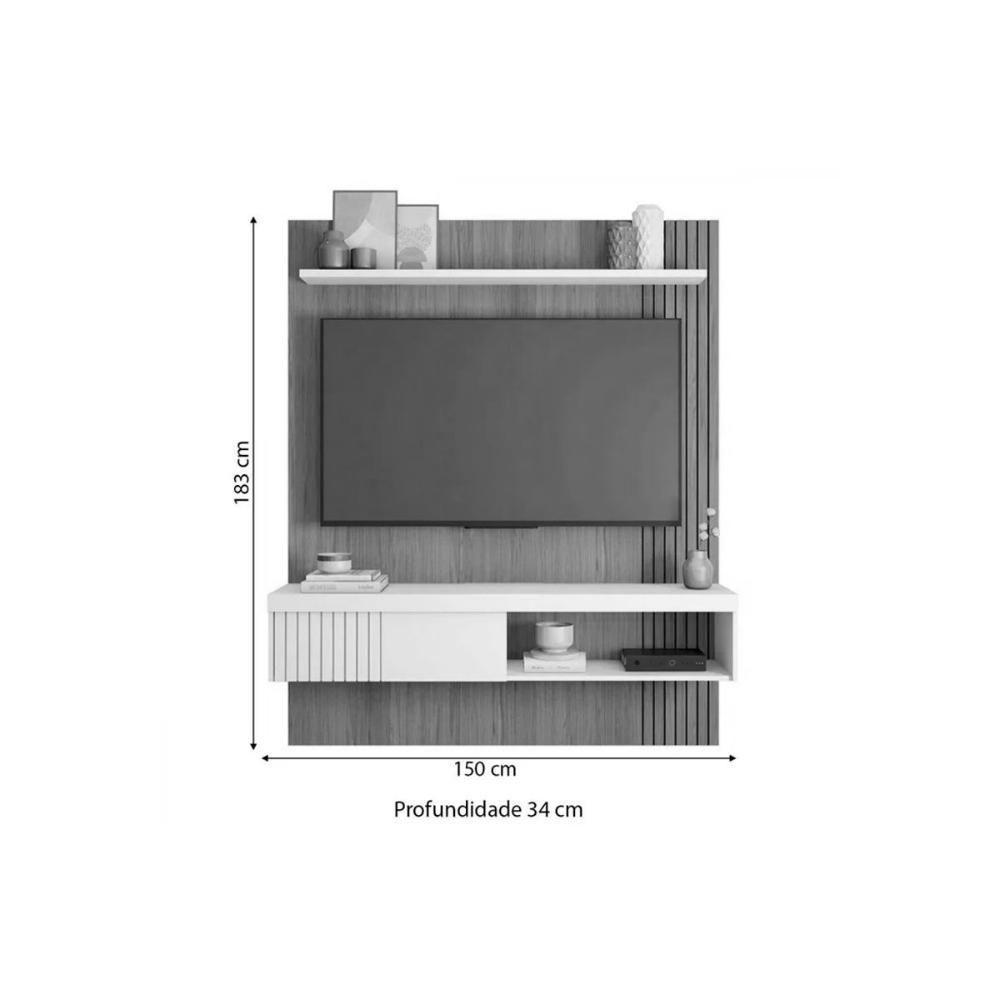 Painel Home P/ Tv Até 65 Pol Jade Ripada 150x183cm Freijo/off White - Caemmun - 2