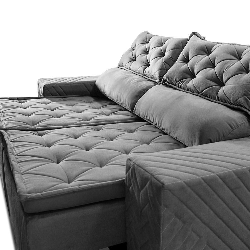 Sofá Retrátil E Reclinável 2,30m Essence. Velusoft Cama Inbox Cinza - 4