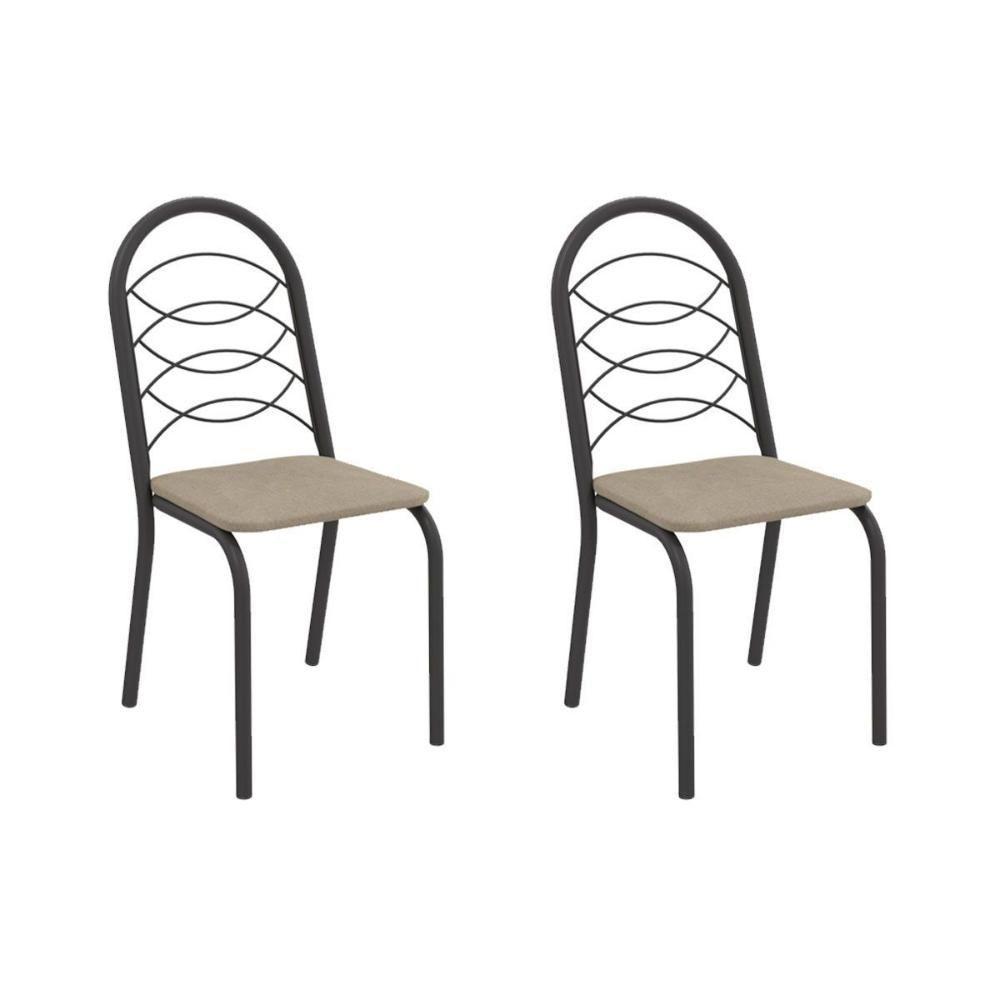 Cadeira Sala De Jantar Holanda 2c009prf Aço Kit 2 Un Preto/linho Bege Fendi - Kappesberg - 1