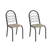 Cadeira Sala De Jantar Holanda 2c009prf Aço Kit 2 Un Preto/linho Bege Fendi - Kappesberg - 1