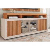 Rack Bancada C/ Painel P/ Tv Até 60 Pol New Oscar Rodízios 180x174cm Freijo/off White - Caemmun - 3