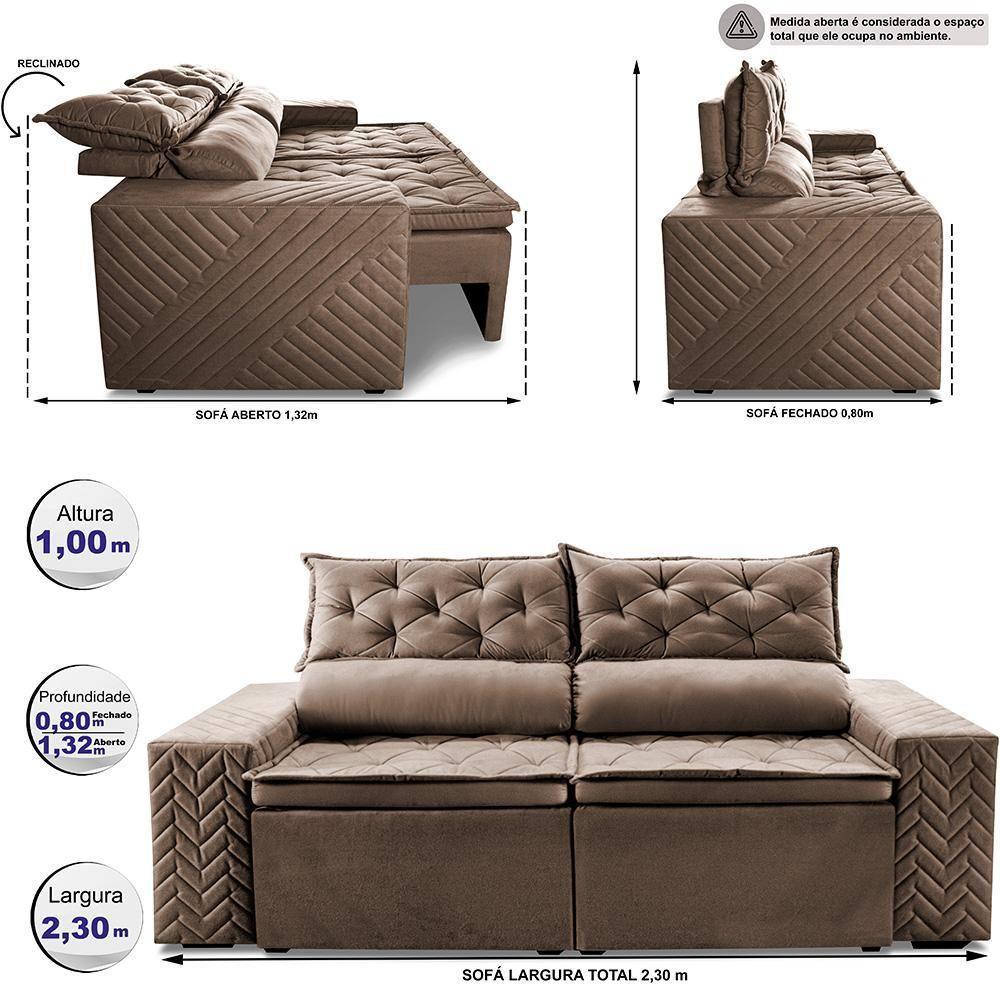 Sofá Retrátil E Reclinável 2,30m Essence. Velusoft Cama Inbox Castor - 2