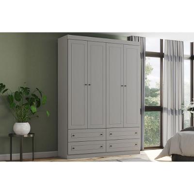 Guarda Roupa Solteiro Quarto Americano 4 Portas de Bater 4 Gavetas Cinza