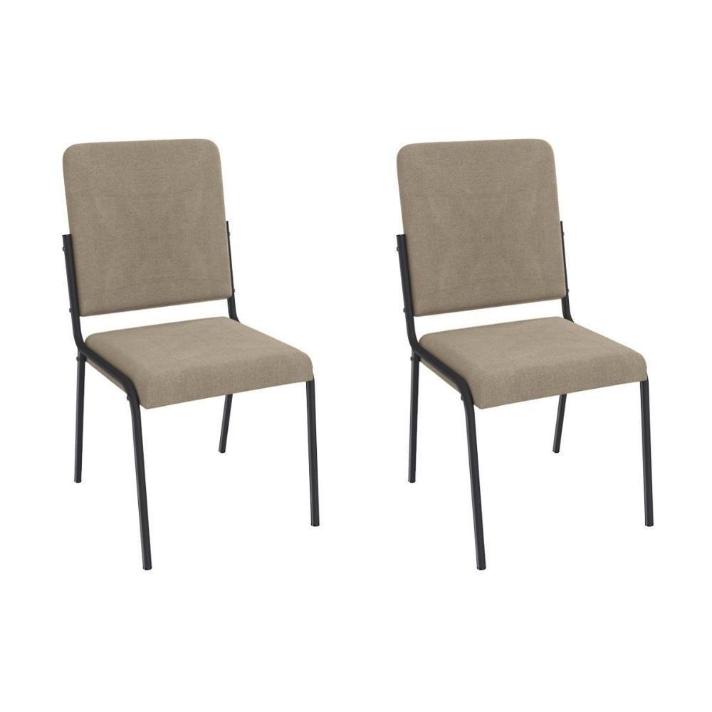 Cadeira Sala De Jantar Genebra 2c129prf Aço Kit 2 Un Preto/linho Bege Fendi - Kappesberg - 1