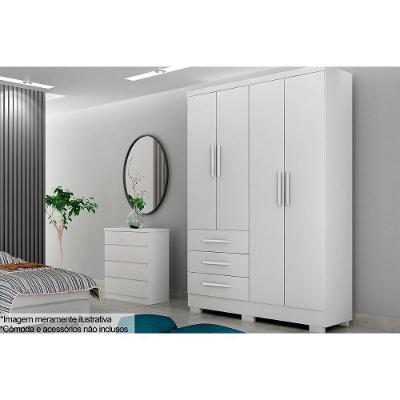 Guarda Roupa 4 Portas E 3 Gavetas C/ Pés Encant/berlim Neve - Novo Horizonte