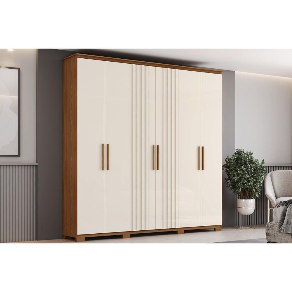 Guarda Roupa Casal 6 Portas E 4 Gavetas C/ Pés ávila Nature/off White - Henn - 1