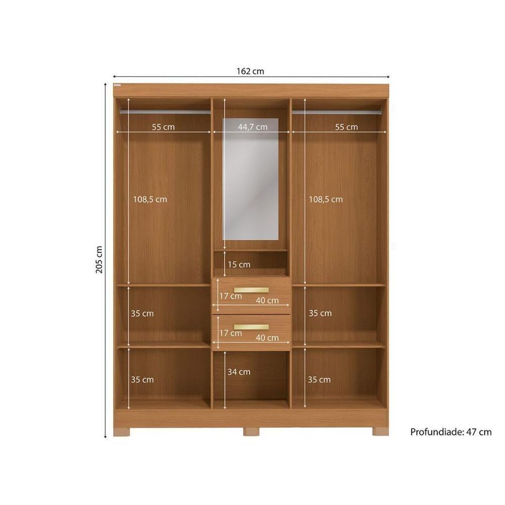 Guarda Roupa Casal 5 Portas E 2 Gavetas C/ 1 Espelho E Pés Cb01r591 Canela/off White - Kappesberg - 2