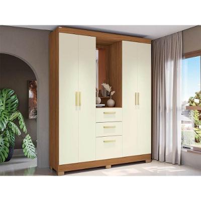 Guarda Roupa Casal 5 Portas E 2 Gavetas C/ 1 Espelho E Pés Cb01r591 Canela/off White - Kappesberg