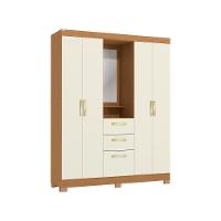 Guarda Roupa Casal 5 Portas E 2 Gavetas C/ 1 Espelho E Pés Cb01r591 Canela/off White - Kappesberg - 6