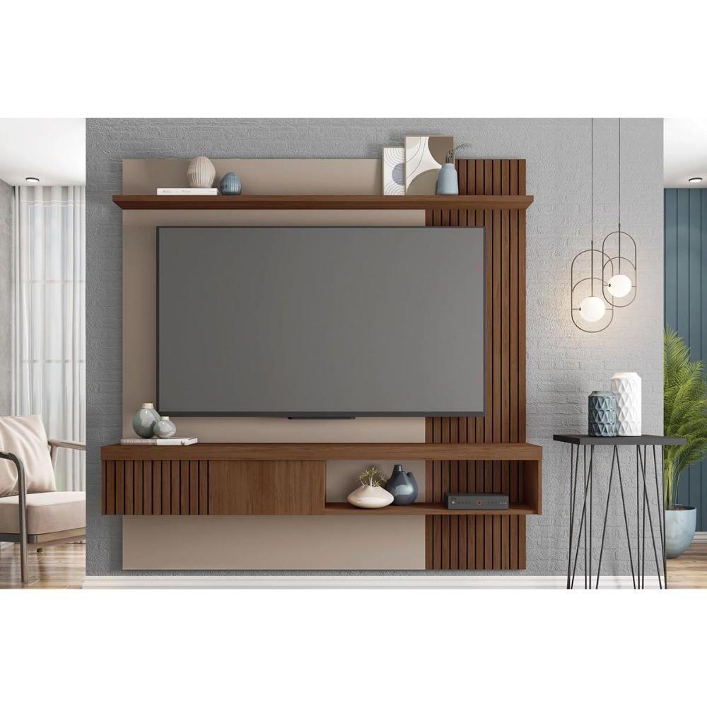 Rack Bancada C/ Painel P/ Tv Até 65 Pol Jade Ripada 180x183cm Fendi/havana - Caemmun - 1