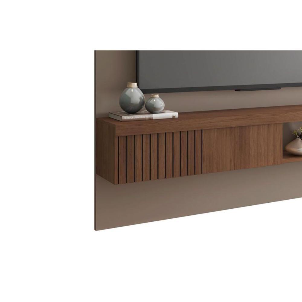 Rack Bancada C/ Painel P/ Tv Até 65 Pol Jade Ripada 180x183cm Fendi/havana - Caemmun - 6