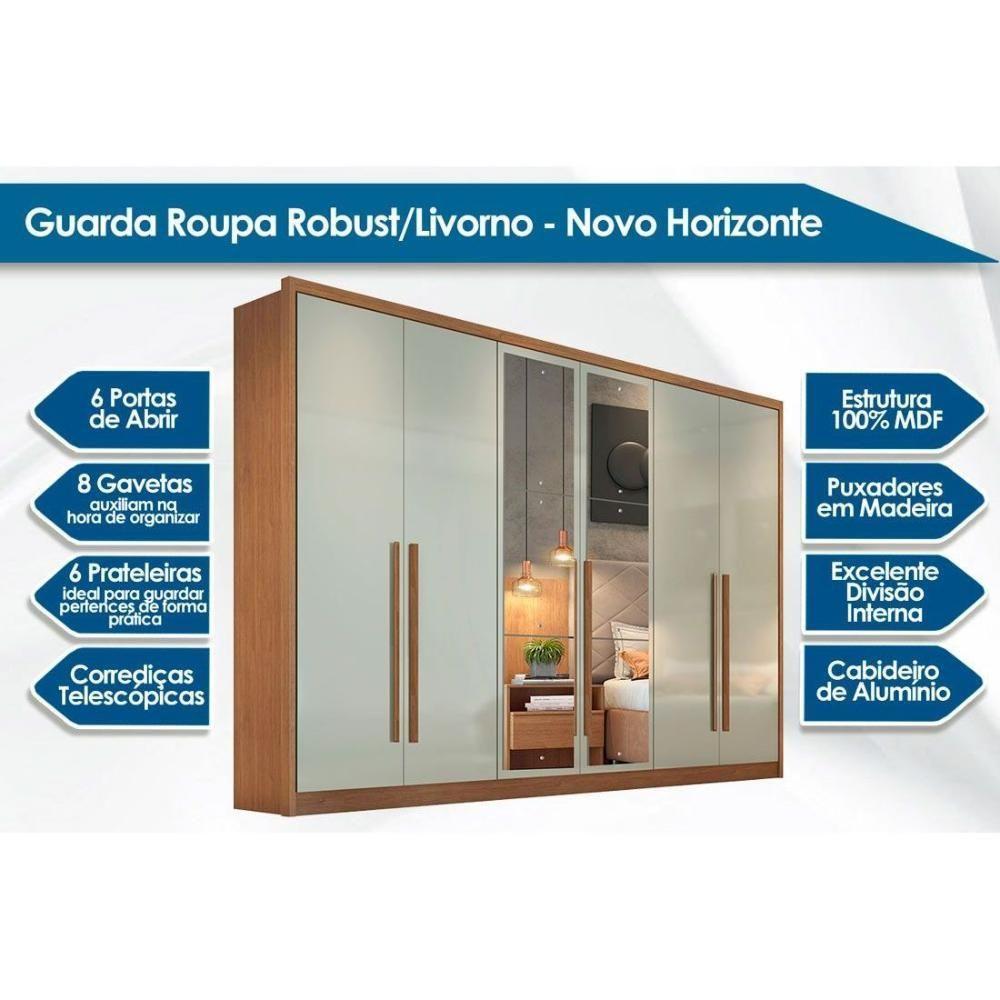 Guarda Roupa Casal 6 Portas (2 C/ Espelho) E 8 Gavetas Robust/livorno Cumaru/fendi 25 - Novo Horizonte - 2