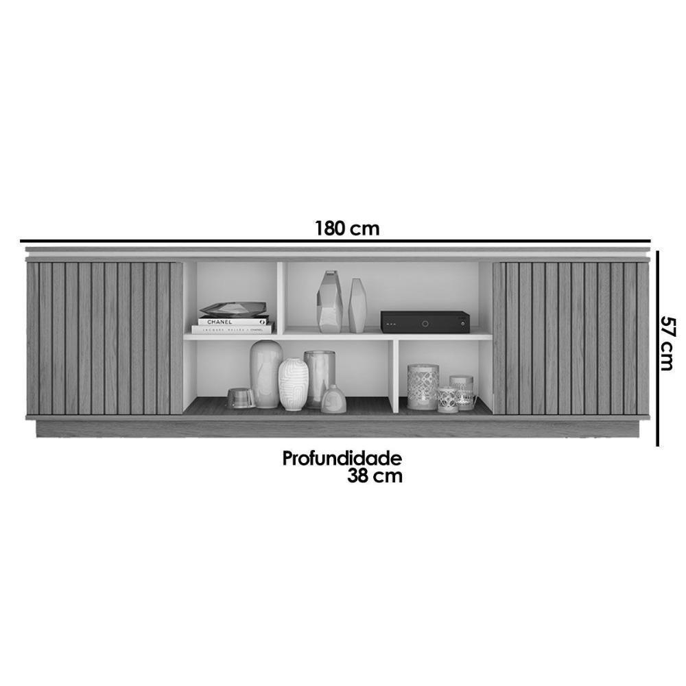 Rack Bancada P/ Tv Até 75 Pol Simetria C/ Nichos E Rodizios 180cm Lamina Mel/cacao - Caemmun - 2